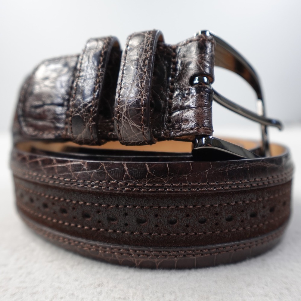 Mezlan Genuine Alligator Leather Belt Mens 42 Brown Made In Spain Luxury Dress